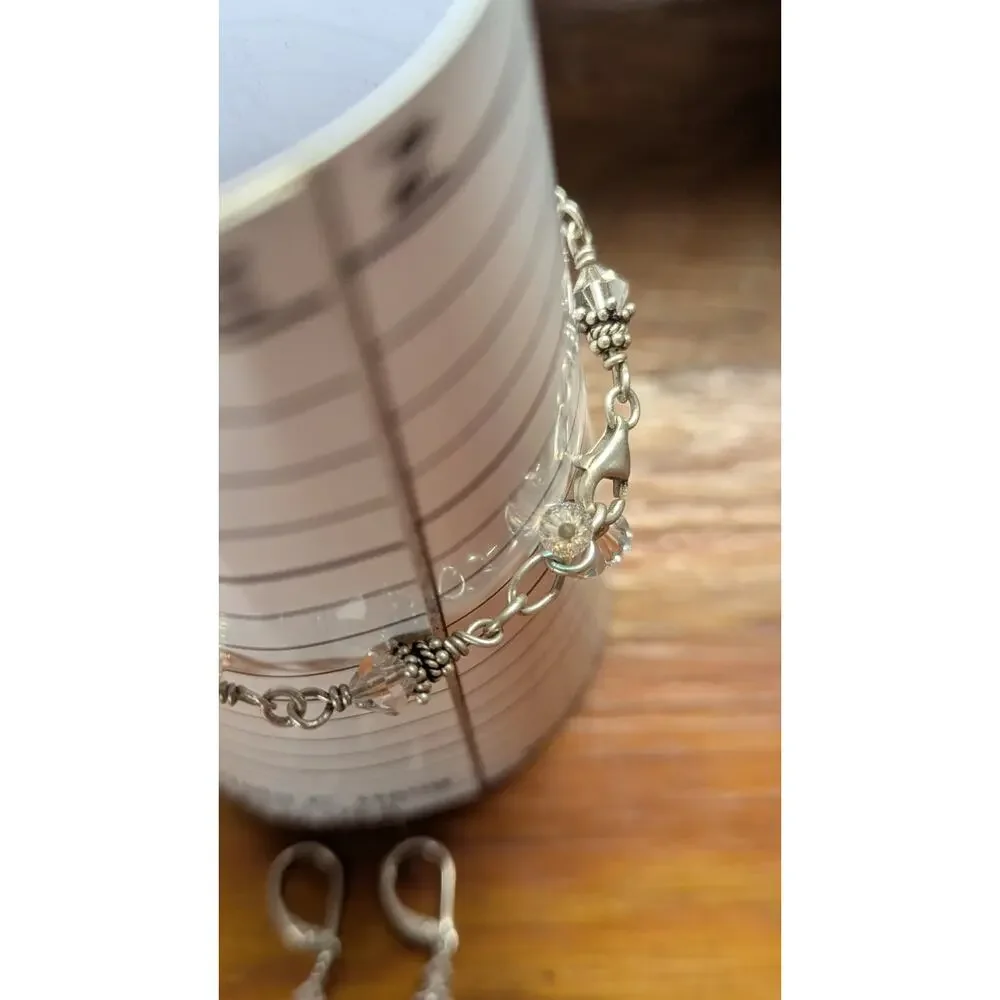 925 Sterling Silver Swarovski AB Crystal Bracelet Lever Back Earring Set USA